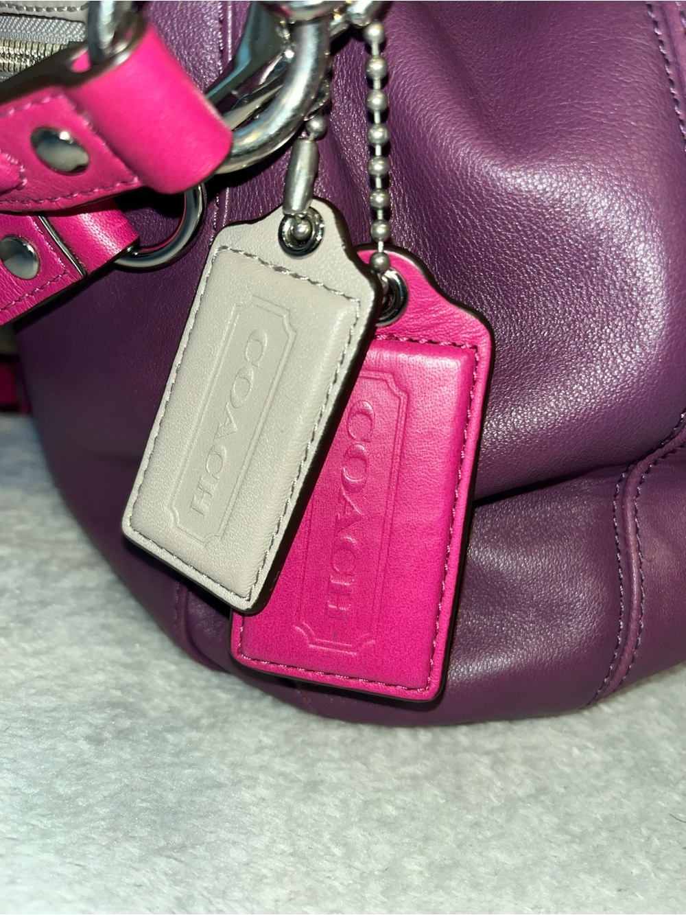 Coach Purple & Hot Pink Leather Drawstring Shoulder Bag - Picture 6 of 13